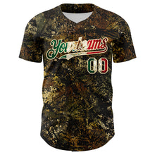 Загрузить изображение в средство просмотра галереи, Custom Camo Vintage Mexican Flag Cream-Black Woodland Forest Tactical Camouflage Outdoor Leaf Authentic Baseball Jersey