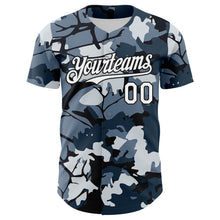 Laden Sie das Bild in den Galerie-Viewer, Custom Camo White-Black Woodland Forest Tactical Camouflage Outdoor Leaf Authentic Baseball Jersey