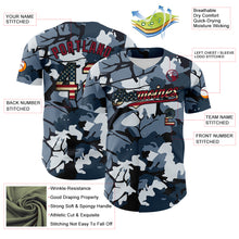 Загрузить изображение в средство просмотра галереи, Custom Camo Vintage USA Flag Black-Crimson Woodland Forest Tactical Camouflage Outdoor Leaf Authentic Baseball Jersey
