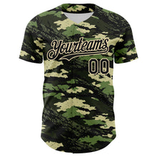 Load image into Gallery viewer, Custom Camo Black-Cream Woodland Forest Tactical Camouflage Outdoor Leaf Authentic Baseball Jersey