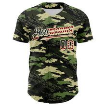 Laden Sie das Bild in den Galerie-Viewer, Custom Camo Vintage USA Flag Cream-Black Woodland Forest Tactical Camouflage Outdoor Leaf Authentic Baseball Jersey
