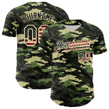 Laden Sie das Bild in den Galerie-Viewer, Custom Camo Vintage USA Flag Cream-Black Woodland Forest Tactical Camouflage Outdoor Leaf Authentic Baseball Jersey