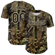 Load image into Gallery viewer, Custom Camo Black-Cream Woodland Forest Tactical Camouflage Outdoor Leaf Authentic Baseball Jersey