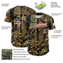 Laden Sie das Bild in den Galerie-Viewer, Custom Camo Vintage USA Flag Cream-Brown Woodland Forest Tactical Camouflage Outdoor Leaf Authentic Baseball Jersey