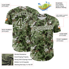 Laden Sie das Bild in den Galerie-Viewer, Custom Camo Olive-White Woodland Forest Tactical Camouflage Outdoor Leaf Authentic Baseball Jersey