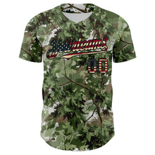 Laden Sie das Bild in den Galerie-Viewer, Custom Camo Vintage USA Flag Black-Crimson Woodland Forest Tactical Camouflage Outdoor Leaf Authentic Baseball Jersey