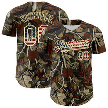 Load image into Gallery viewer, Custom Camo Vintage USA Flag Cream-Olive Woodland Forest Tactical Camouflage Outdoor Leaf Authentic Baseball Jersey