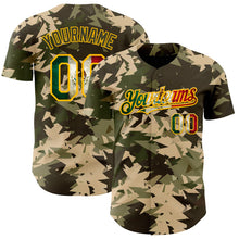 Загрузить изображение в средство просмотра галереи, Custom Camo Vintage Mexican Flag Cream Gold-Olive Woodland Geometric Camouflage Authentic Baseball Jersey