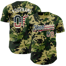 Загрузить изображение в средство просмотра галереи, Custom Camo Vintage USA Flag Cream-White Woodland Geometric Camouflage Authentic Baseball Jersey