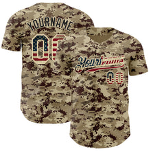 Load image into Gallery viewer, Custom Camo Vintage USA Flag Cream-Black Digital Camouflage Authentic Baseball Jersey