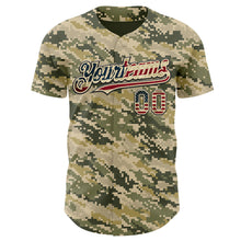 Laden Sie das Bild in den Galerie-Viewer, Custom Camo Vintage USA Flag Cream Black-US Navy Blue Digital Camouflage Authentic Baseball Jersey