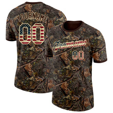Load image into Gallery viewer, Custom Camo Vintage USA Flag Cream-Brown Woodland Camouflage Salute To Service Performance T-Shirt