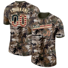 Load image into Gallery viewer, Custom Camo Vintage USA Flag Cream-Olive Woodland Camouflage Salute To Service Performance T-Shirt
