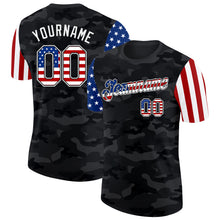 Load image into Gallery viewer, Custom Camo USA Flag Black-White Two Tone Stars and Stripes Salute To Service Performance T-Shirt