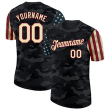 Load image into Gallery viewer, Custom Camo Cream Crimson-Black Two Tone USA Flag Sleeves Stars and Stripes Salute To Service Performance T-Shirt