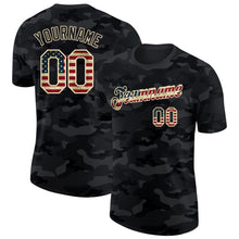 Load image into Gallery viewer, Custom Camo Vintage USA Flag Cream-Black Salute To Service Performance T-Shirt
