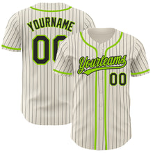 Load image into Gallery viewer, Custom Cream Black Pinstripe Neon Green Authentic Baseball Jersey