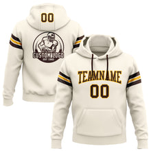 Load image into Gallery viewer, Custom Stitched Cream Brown-Gold Football Pullover Sweatshirt Hoodie
