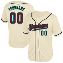 Load image into Gallery viewer, Custom Cream Crimson Black-Aqua Mesh Authentic Throwback Baseball Jersey