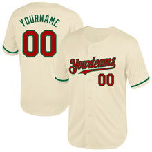Load image into Gallery viewer, Custom Cream Red-Kelly Green Mesh Authentic Throwback Baseball Jersey