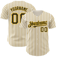 Загрузить изображение в средство просмотра галереи, Custom Cream (Black Gold Pinstripe) Black-Gold Authentic Baseball Jersey