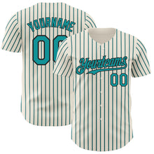 Загрузить изображение в средство просмотра галереи, Custom Cream (Black Teal Pinstripe) Teal-Black Authentic Baseball Jersey