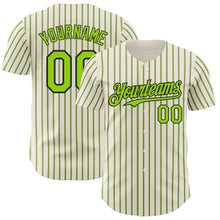 Load image into Gallery viewer, Custom Cream (Black Neon Green Pinstripe) Neon Green-Black Authentic Baseball Jersey