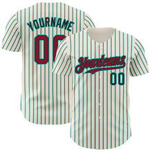 Загрузить изображение в средство просмотра галереи, Custom Cream (Black Aqua Pinstripe) Crimson Black-Aqua Authentic Baseball Jersey