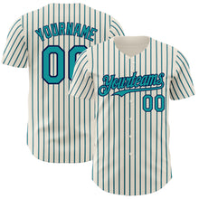 Загрузить изображение в средство просмотра галереи, Custom Cream (Navy Teal Pinstripe) Teal-Navy Authentic Baseball Jersey