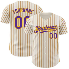 Загрузить изображение в средство просмотра галереи, Custom Cream (Purple Gold Pinstripe) Purple-Gold Authentic Baseball Jersey
