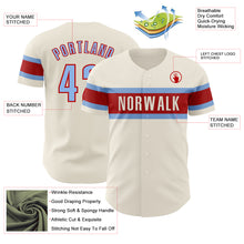 Load image into Gallery viewer, Custom Cream Light Blue-Red Authentic Baseball Jersey