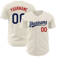 Load image into Gallery viewer, Custom Cream Navy-Red Authentic Baseball Jersey