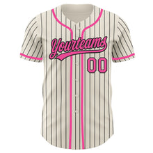 Загрузить изображение в средство просмотра галереи, Custom Cream Black Pinstripe Pink Authentic Baseball Jersey