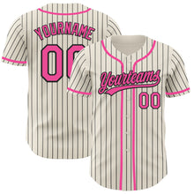 Загрузить изображение в средство просмотра галереи, Custom Cream Black Pinstripe Pink Authentic Baseball Jersey