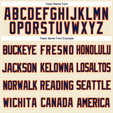 Laden Sie das Bild in den Galerie-Viewer, Custom Cream Navy-Orange Mesh Authentic Throwback Baseball Jersey