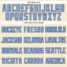 Laden Sie das Bild in den Galerie-Viewer, Custom Cream Light Blue-Navy Mesh Authentic Throwback Baseball Jersey