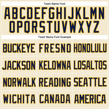 Laden Sie das Bild in den Galerie-Viewer, Custom Cream Navy-Gold Mesh Authentic Throwback Baseball Jersey