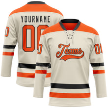 Load image into Gallery viewer, Custom Cream Orange-Black Hockey Lace Neck Jersey