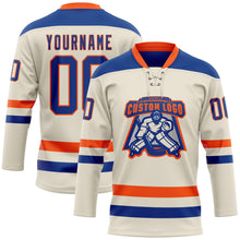 Load image into Gallery viewer, Custom Cream Royal-Orange Hockey Lace Neck Jersey