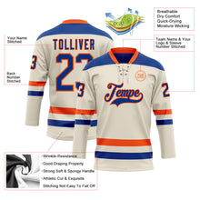 Load image into Gallery viewer, Custom Cream Royal-Orange Hockey Lace Neck Jersey