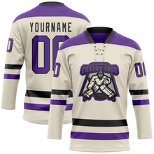 Load image into Gallery viewer, Custom Cream Purple-Black Hockey Lace Neck Jersey