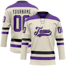 Load image into Gallery viewer, Custom Cream Purple-Black Hockey Lace Neck Jersey