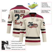 Загрузить изображение в средство просмотра галереи, Custom Cream Vintage USA Flag Black-Maroon Hockey Lace Neck Jersey
