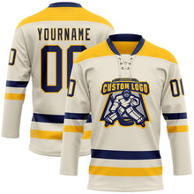 Загрузить изображение в средство просмотра галереи, Custom Cream Navy-Gold Hockey Lace Neck Jersey