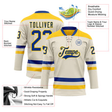 Load image into Gallery viewer, Custom Cream Royal-Yellow Hockey Lace Neck Jersey