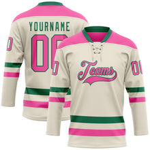 Laden Sie das Bild in den Galerie-Viewer, Custom Cream Pink-Kelly Green Hockey Lace Neck Jersey