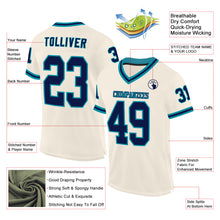 Load image into Gallery viewer, Custom Cream Navy-Teal Mesh Authentic Throwback Football Jersey