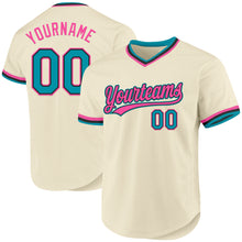 Загрузить изображение в средство просмотра галереи, Custom Cream Teal Black-Pink Authentic Throwback Baseball Jersey