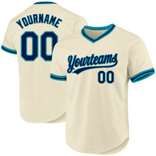 Загрузить изображение в средство просмотра галереи, Custom Cream Navy-Teal Authentic Throwback Baseball Jersey