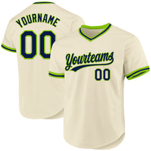 Загрузить изображение в средство просмотра галереи, Custom Cream Navy-Neon Green Authentic Throwback Baseball Jersey